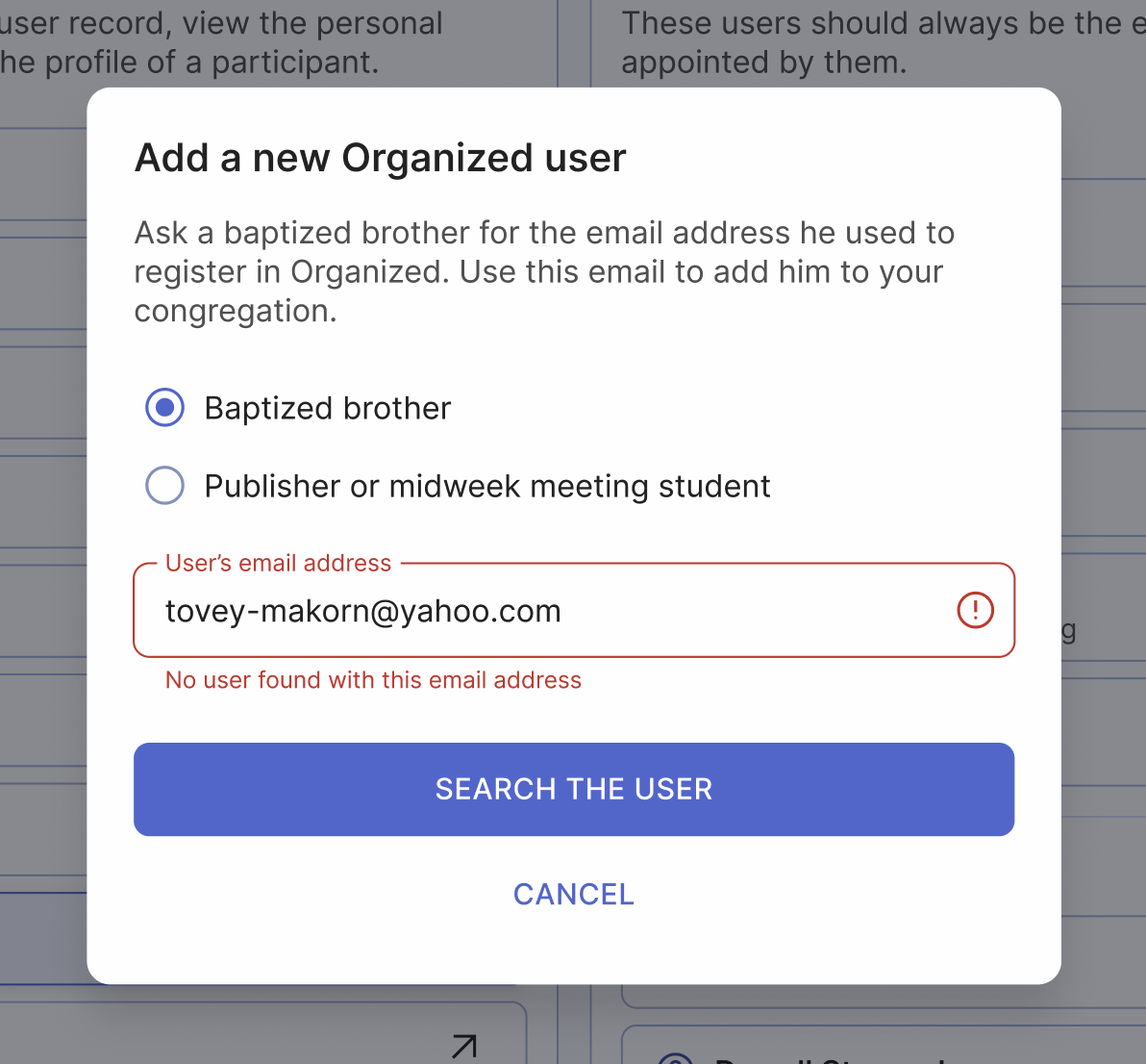 No user found with this email address